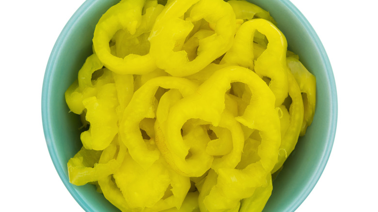 Sliced banana pepper rings