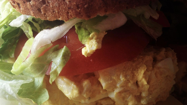 Close-up egg salad sandwich