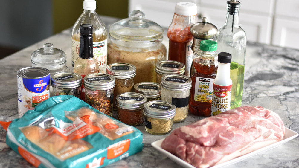 Ingredients for pulled pork on the counter