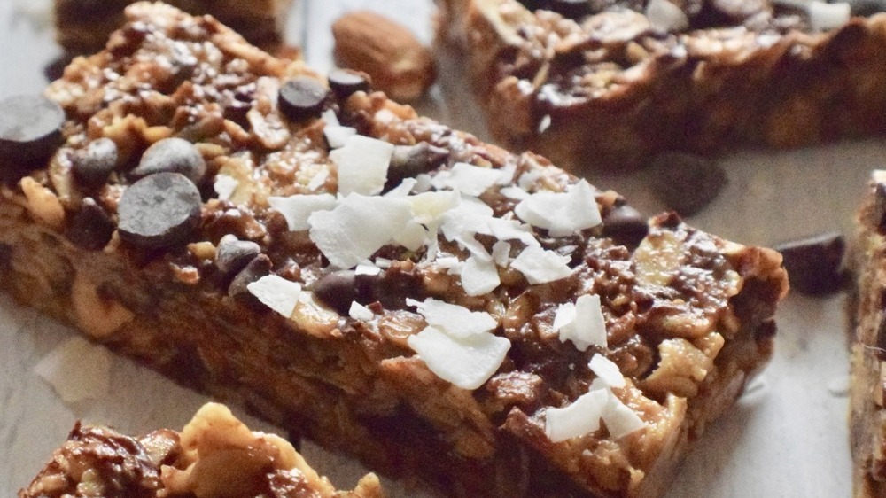 homemade granola bars with chocolate chips and coconut