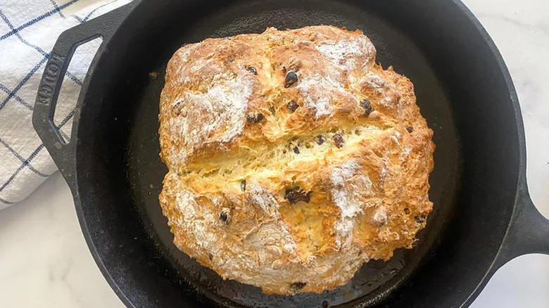 Irish soda bread in cast iron pan