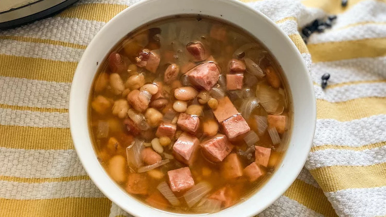 White bowl of bean soup