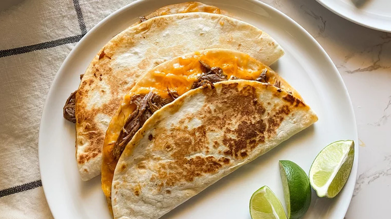 Cheese and beef soft tacos