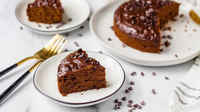 Instant pot brownies with fork and chocolate chips