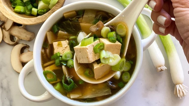 bowl of Instant Pot Hot and Sour Soup with spoon