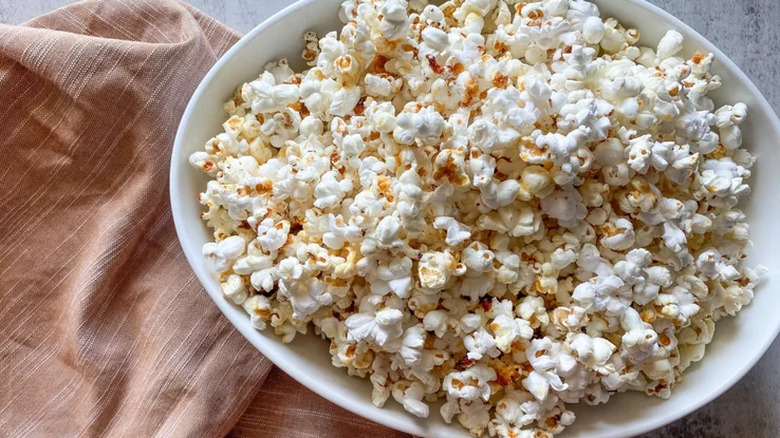 White bowl of popcorn