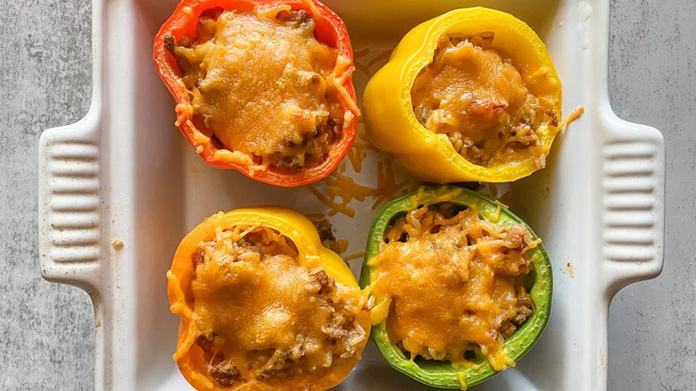 Stuffed bell peppers in dish