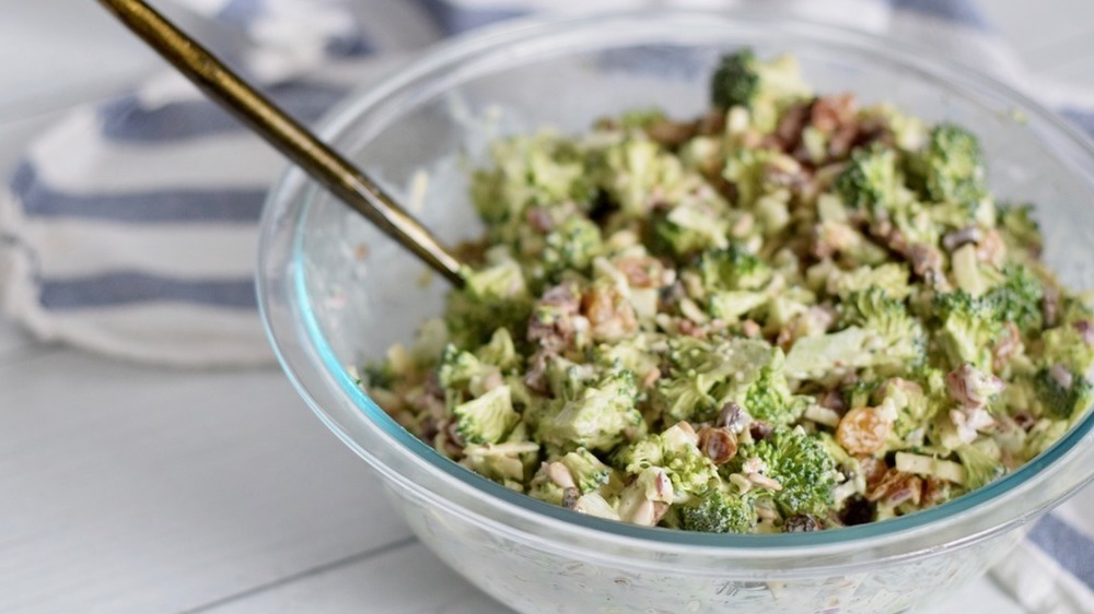 bacon broccoli salad in bowl