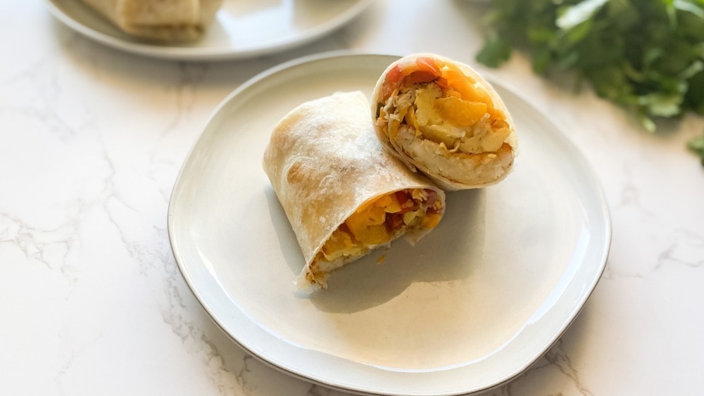 spicy breakfast burrito with egg and cheese