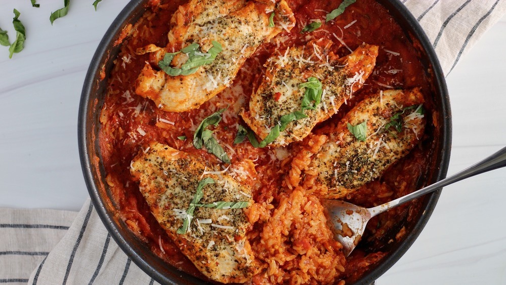 One pan tomato basil chicken and rice