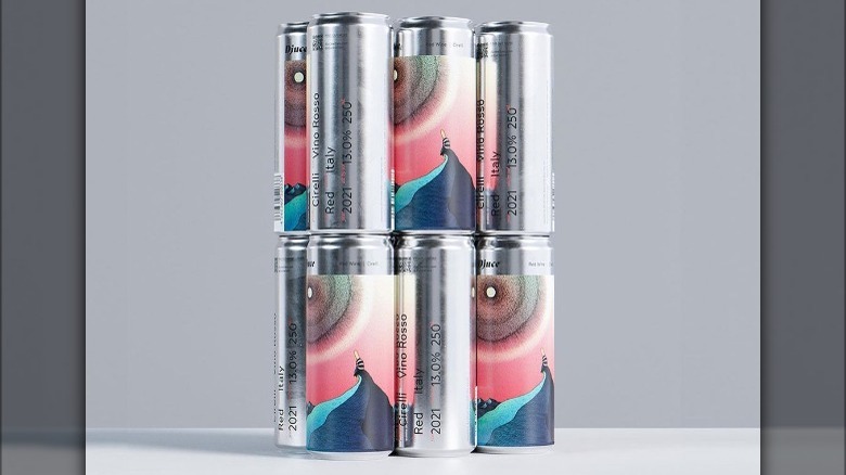 stacked cans of wine