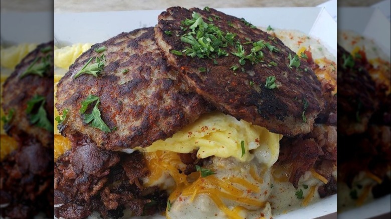 loaded biscuits and sausage gravy