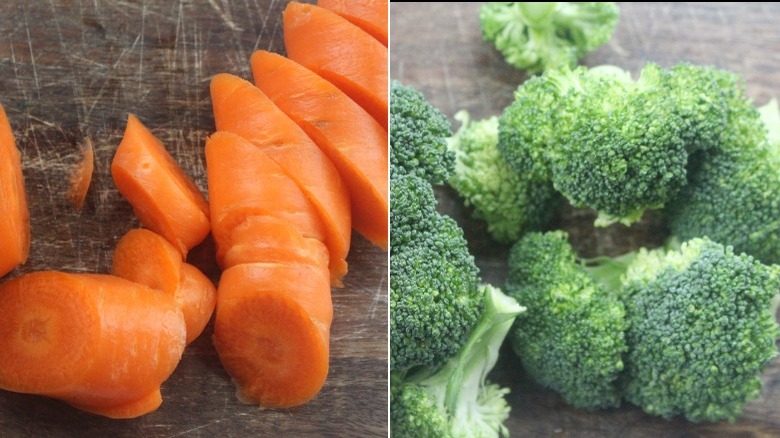 Prepping the carrots and broccoli