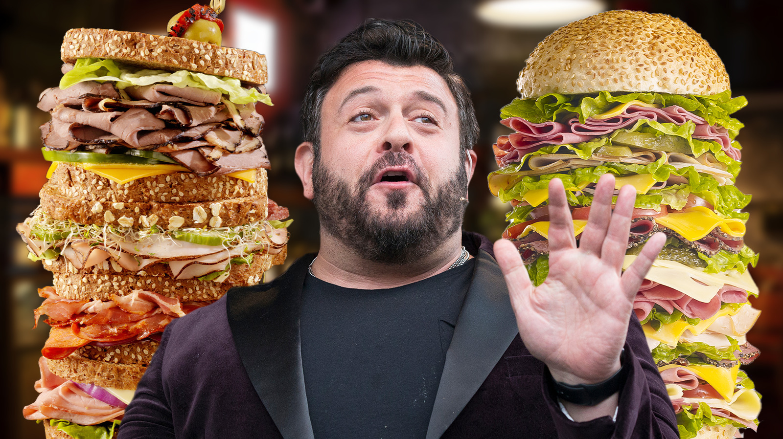 man vs food biggest hamburger