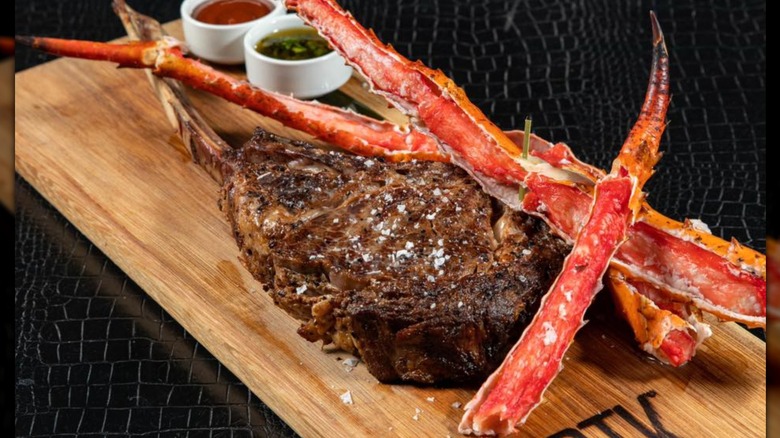 Steak with king crab legs