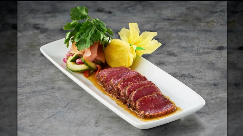 Garnished seared ahi tuna 