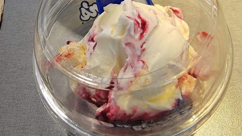 Close up of a Culver's lemon berry cake shake