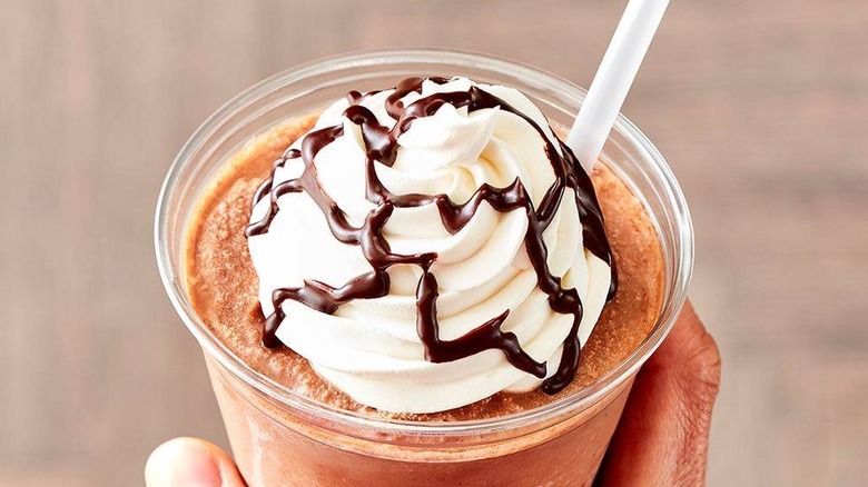 Close up of the top of a Dairy Queen frozen hot chocolate