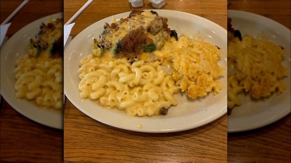 A plate of Broccoli Cheddar Chicken at Cracker Barrel