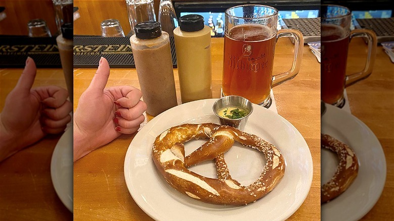 Soft pretzel at beer garden