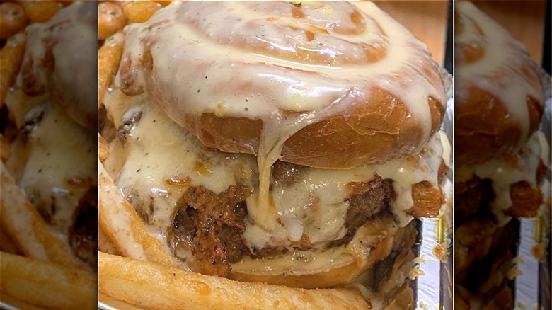 Burger with pretzel bun