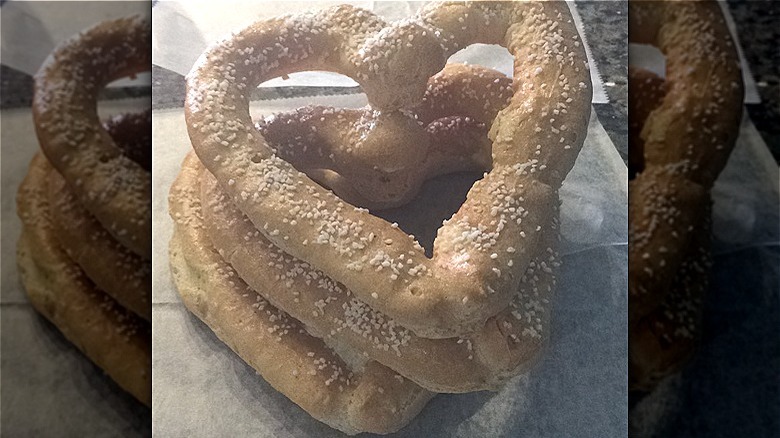 Soft pretzels in stack