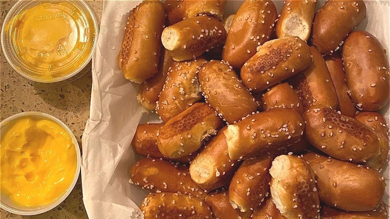 Pretzel bites in container