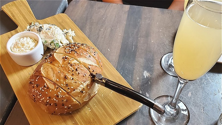 Pretzel bread on cutting board