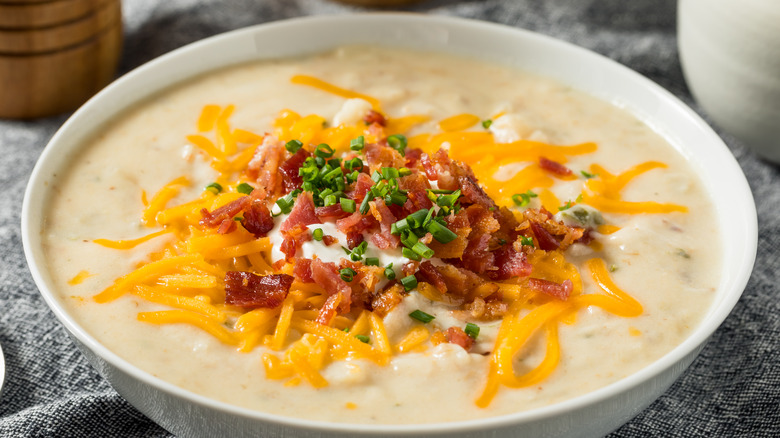 potato soup with toppings