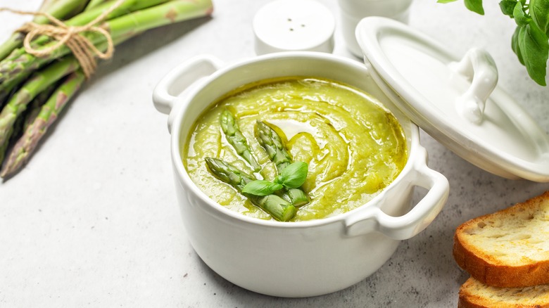 asparagus soup in little pot