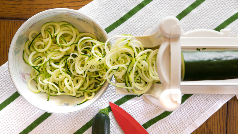 Spiralizer and cut zucchini