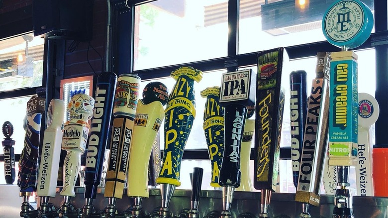 Bar counter with beers on tap