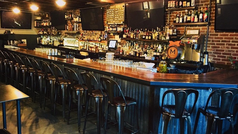 Bar counter in a dimly lit bar