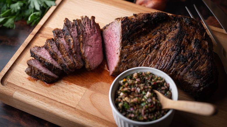 grilled tri tip on wood