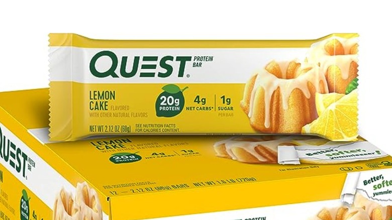 Quest lemon cake protein bar on box