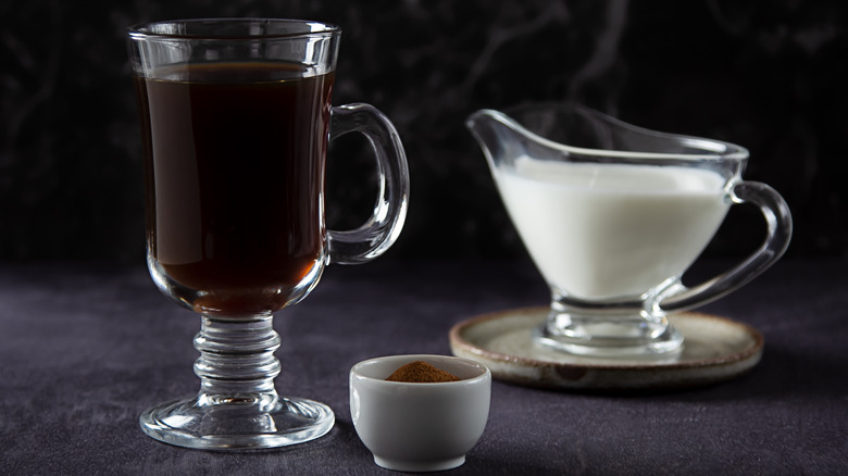 coffee alongside milk, chicory powder