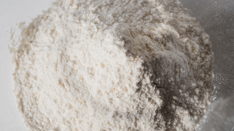 Close up of white flour mound