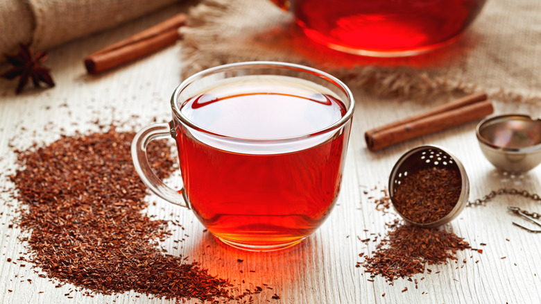 Rooibos tea in clear glass mug