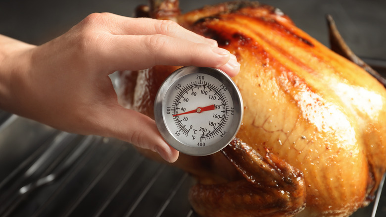 Meat thermometer in a chicken