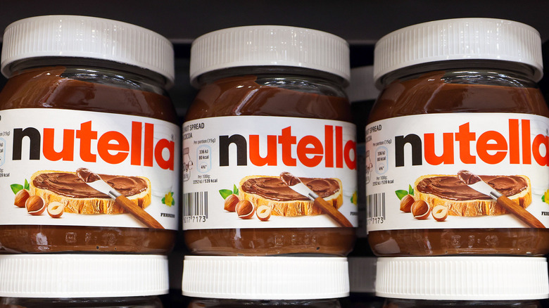 Nutella jars on store shelf