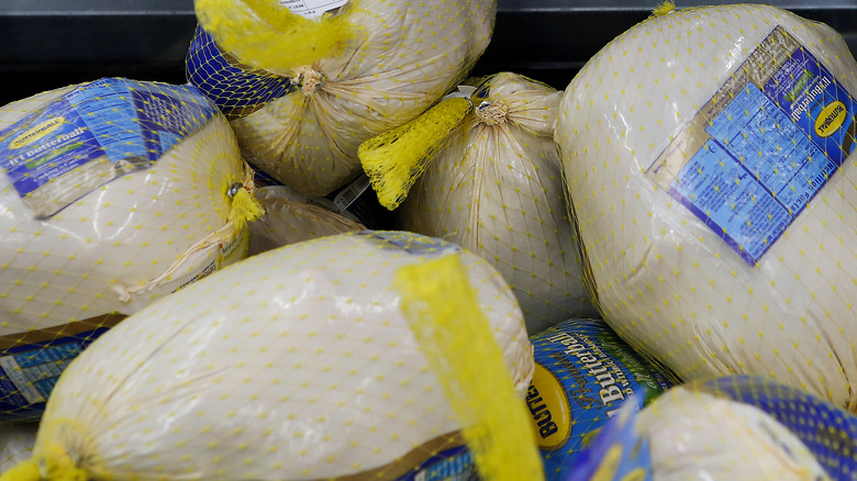 Frozen turkeys at the store