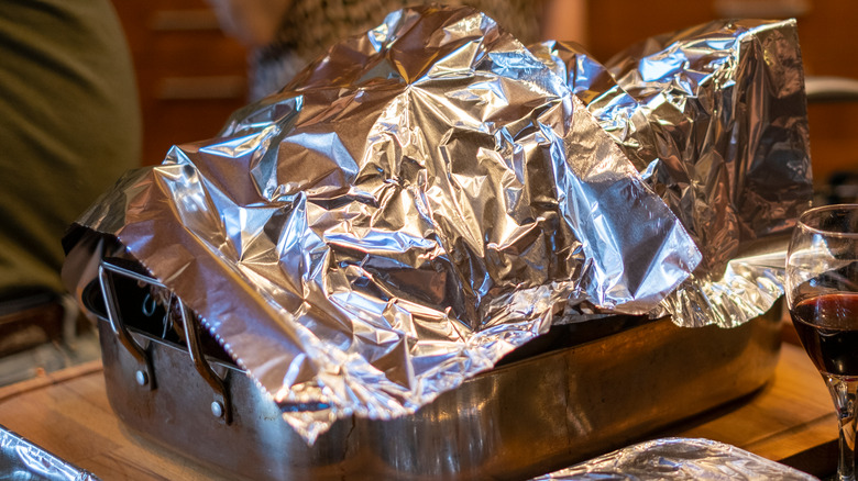 Turkey covered in foil