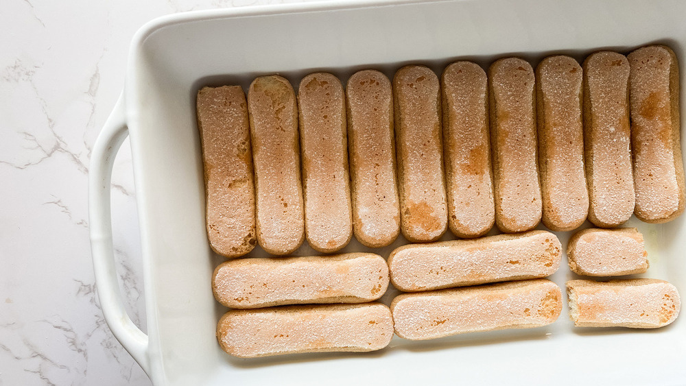 ladyfingers lining dish for tiramisu recipe