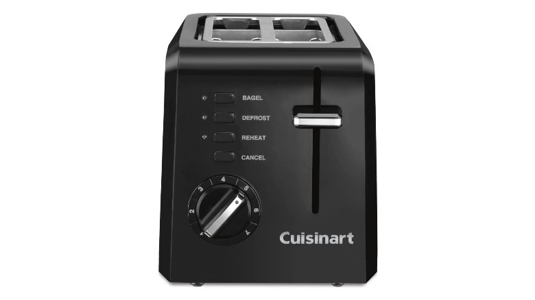 A black Cuisinart toaster on a white background