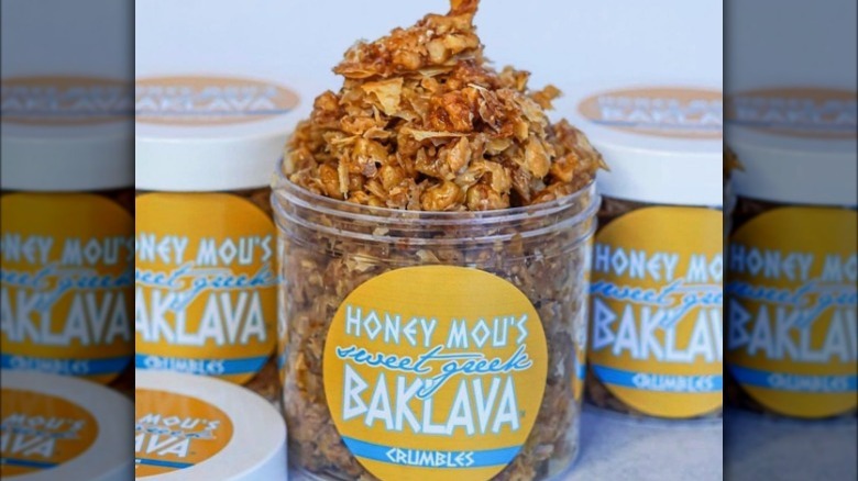 Baklava crumbles in jar