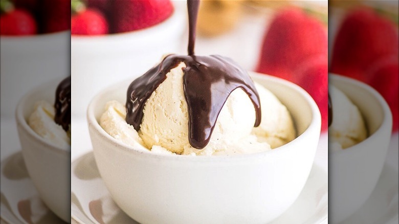 Nutella sauce over ice cream