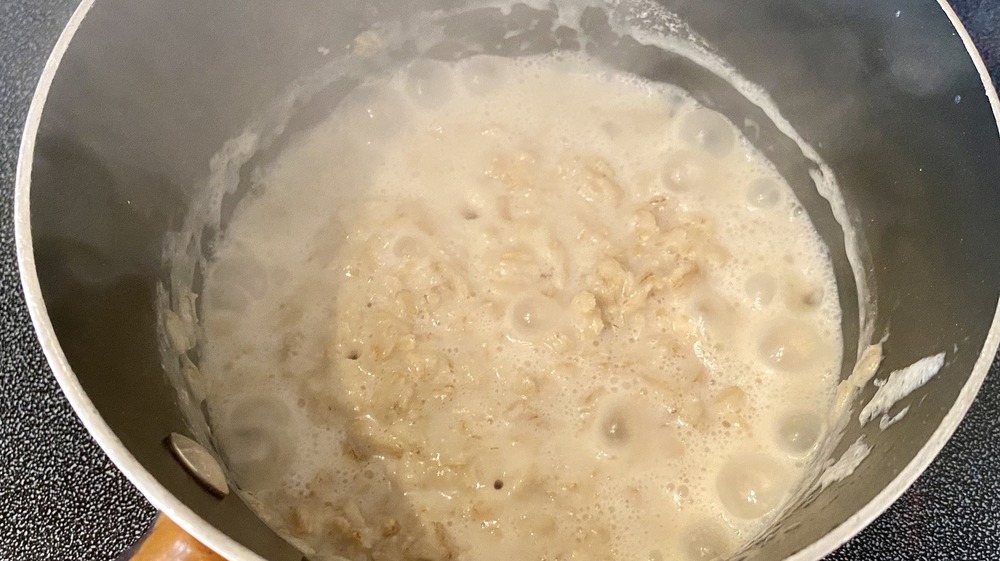 Trader Joe's 5-ingredient oatmeal breakfast bowl simmering