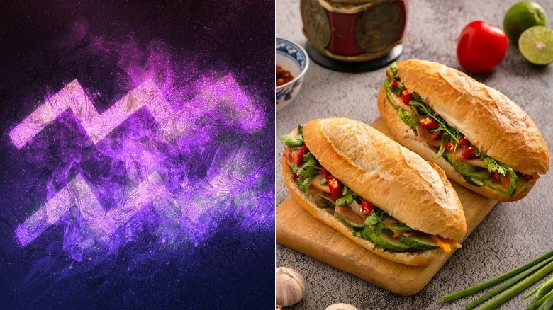 Aquarius zodiac symbol and banh mi sandwich