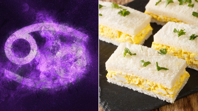 Cancer zodiac sign, egg salad sandwich