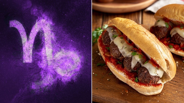 Capricorn zodiac symbol and meatball sub sandwich